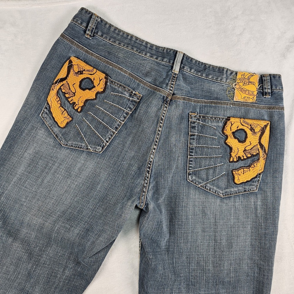 Vtg Pepe Jeans Men 42x32 Wide Leg Baggy Faded Grunge Skater Y2K Embroidered Skul
